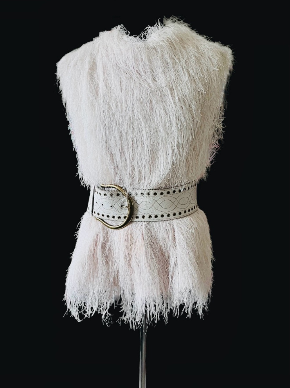 Limited Edition H&M Collection white shaggy faux fur sleepless top.